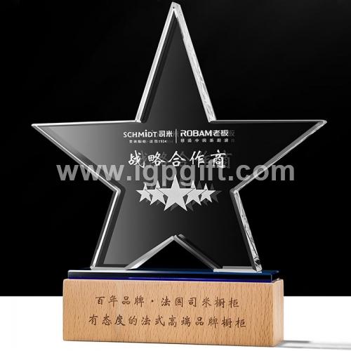 IGP(Innovative Gift & Premium) | Star solid wood base crystal trophy