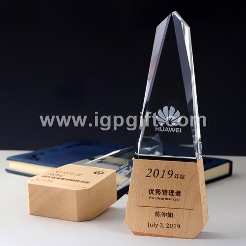 IGP(Innovative Gift & Premium) | Star pattern solid wood base crystal trophy