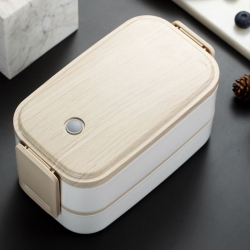 木紋雙層保溫不銹鋼餐盒