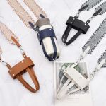 Crossbody Leather Cup Sleeve with Woven Tape