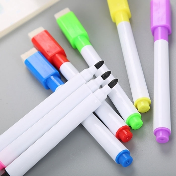Colored whiteboard marker with brush