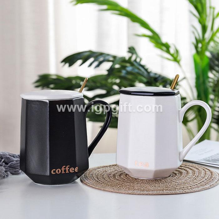 IGP(Innovative Gift & Premium) | Simple style irregular shape ceramic coffee cup with spoon