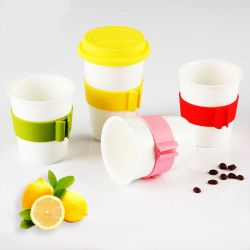 Silicone Heat proof Ceramic Mug Set with Spoon