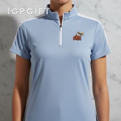 女士舒適色塊拉鏈Polo衫