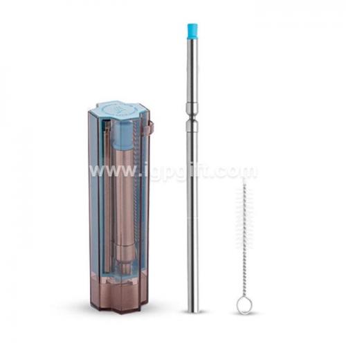 Stainless steel foldable straw set