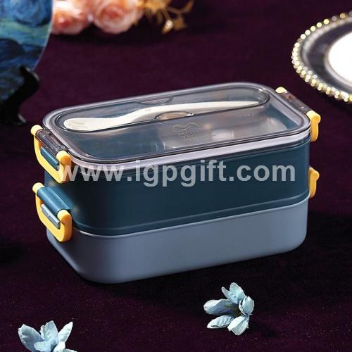 Stainless steel double layer lunch box with handle