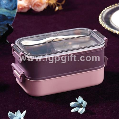Stainless steel double layer lunch box with handle