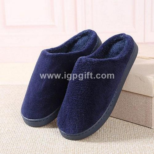 Solid color couple coral fleece cotton slippers 