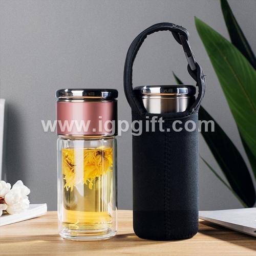 Portable Double Layer Glass Water Bottle