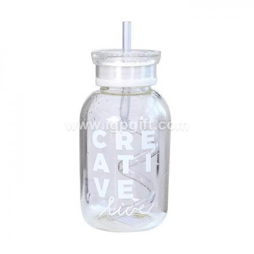 Juice bottle with straw