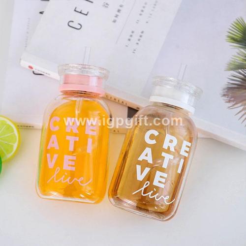 Juice bottle with straw