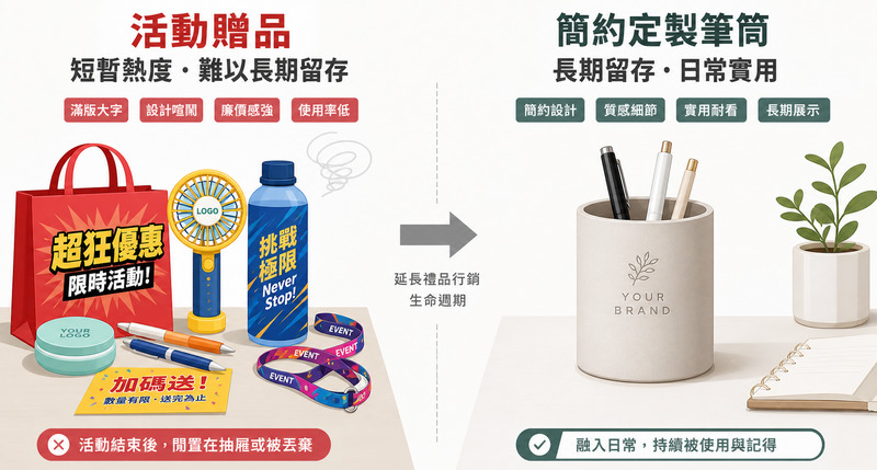 每日八小時品牌陪伴，筆筒做為高頻長效宣傳禮品