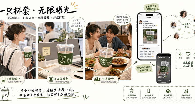 杯套禮品社交傳播價值，創意文案印刷帶動拍照分享